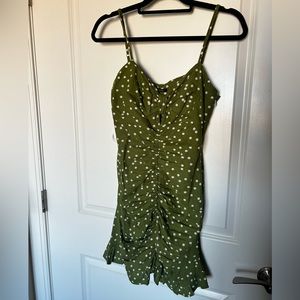 Zara - Green Polka Dot Ruched Mini Dress
